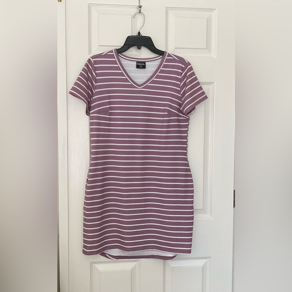 32 Degrees Cool Fleece Lined Striped Dress Women's Pockets V Neck M